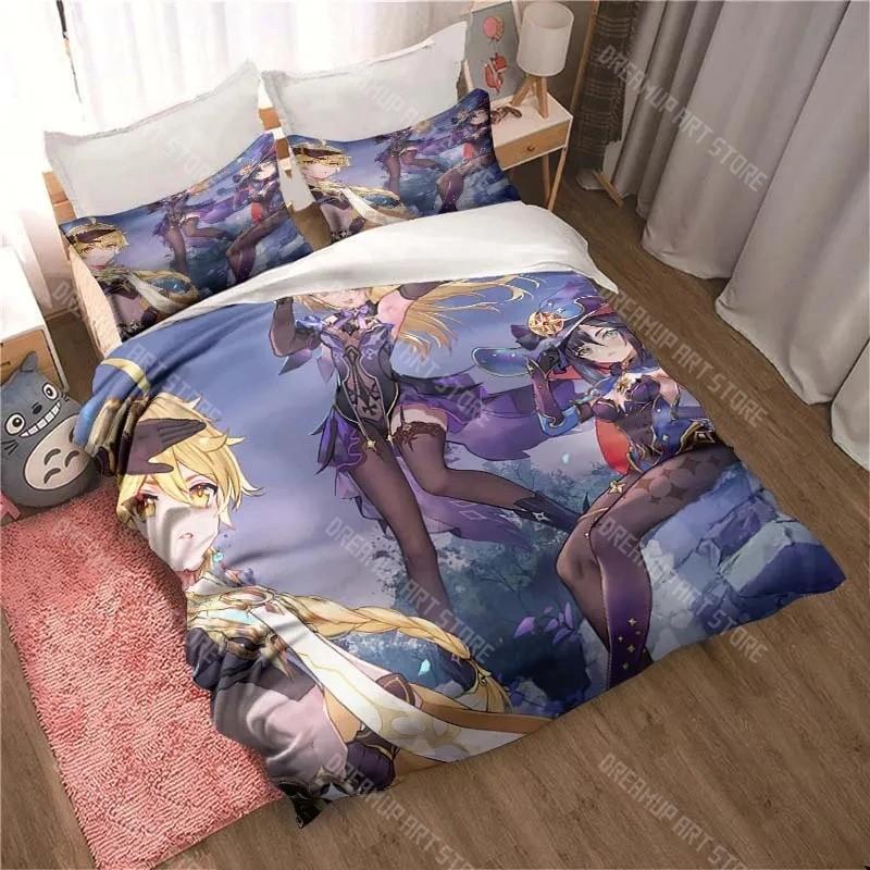3D Genshin Impact Game Anime Quilt Cover Bed Quilt Cover Double King Bed Quilt Cover Home Textiles Boys Adults
