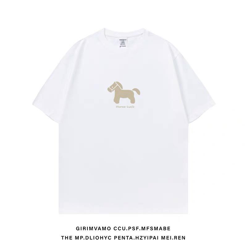 Year of the Horse Trendy Men's Wine Red Loose Short Sleeve Cotton T-Shirt