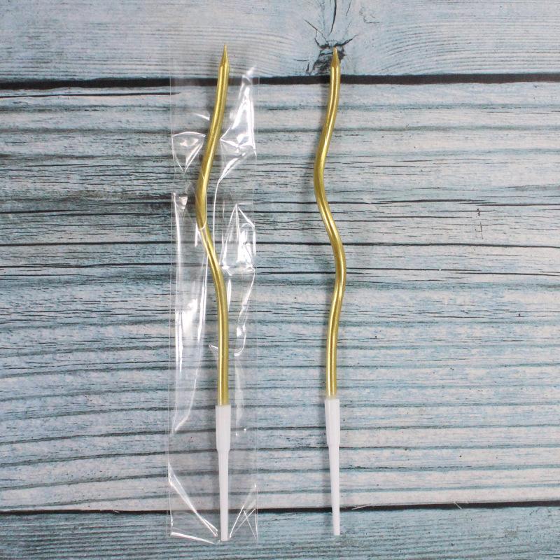 

Одиночная ветвь тонких спиральных свечей, красочное золото и серебро, украшение для вечеринки по случаю дня рождения, витые гнутые свечи для торта Single curved gold candle