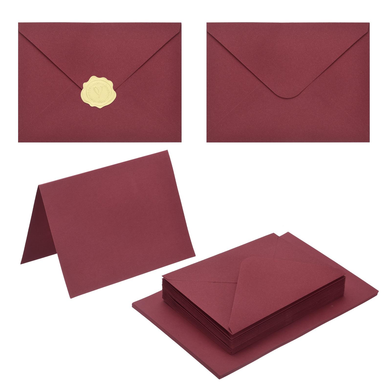 20Sets 4x6 Blank Cards and Envelopes V Flap A6 Envelopes with Cardstock & Gold Stickers for Greeting Cards Wedding Invitations вино красного