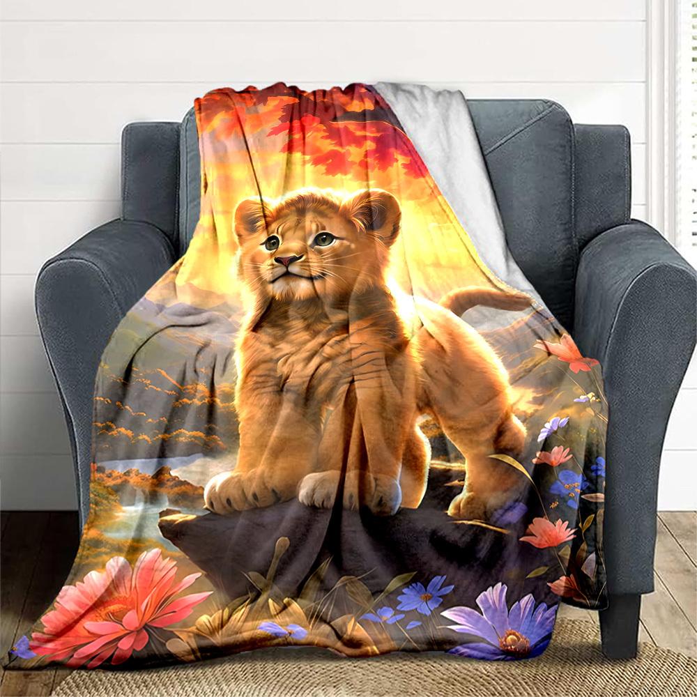 1pc Lion, Fantasy Landscape Blanket Lightweight Flannel Blanket Throw Blanket For Sofa, Bed, Travel, Camping, Livingroom, Couch, Chair, And Bed yy2509