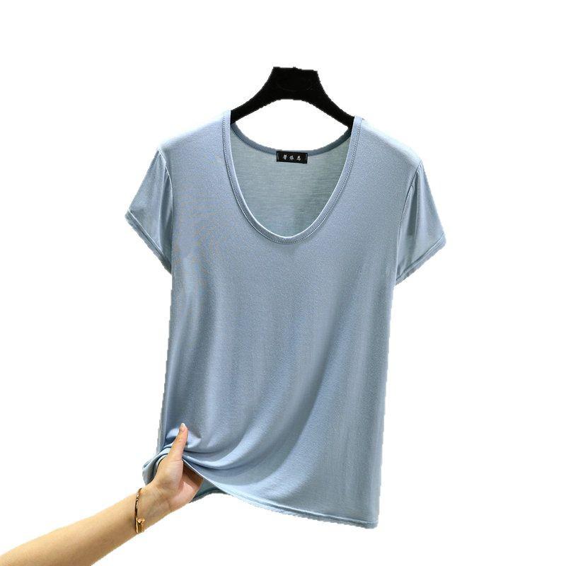 Women's Plus Size Modal Round Neck Short Sleeve T-Shirt, Spring/Summer Lightweight Loose Slimming Base Layer Versatile Top