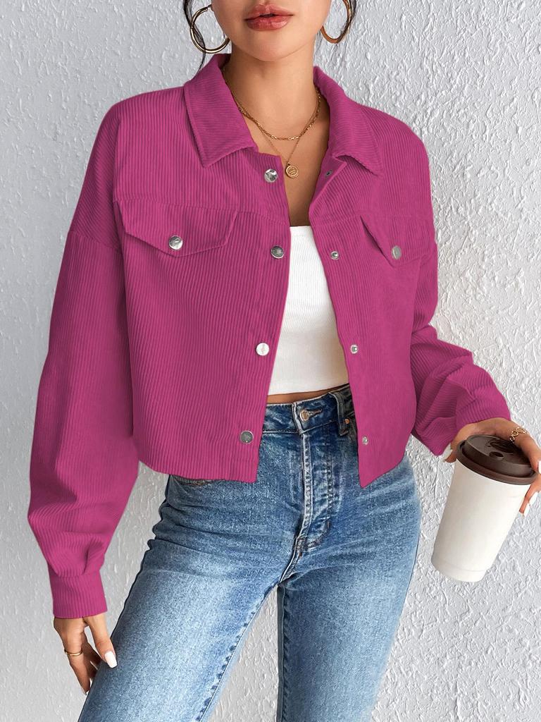 Cross2025 Women's Corduroy Lapel Jacket - Autumn/Winter Casual Short Coat