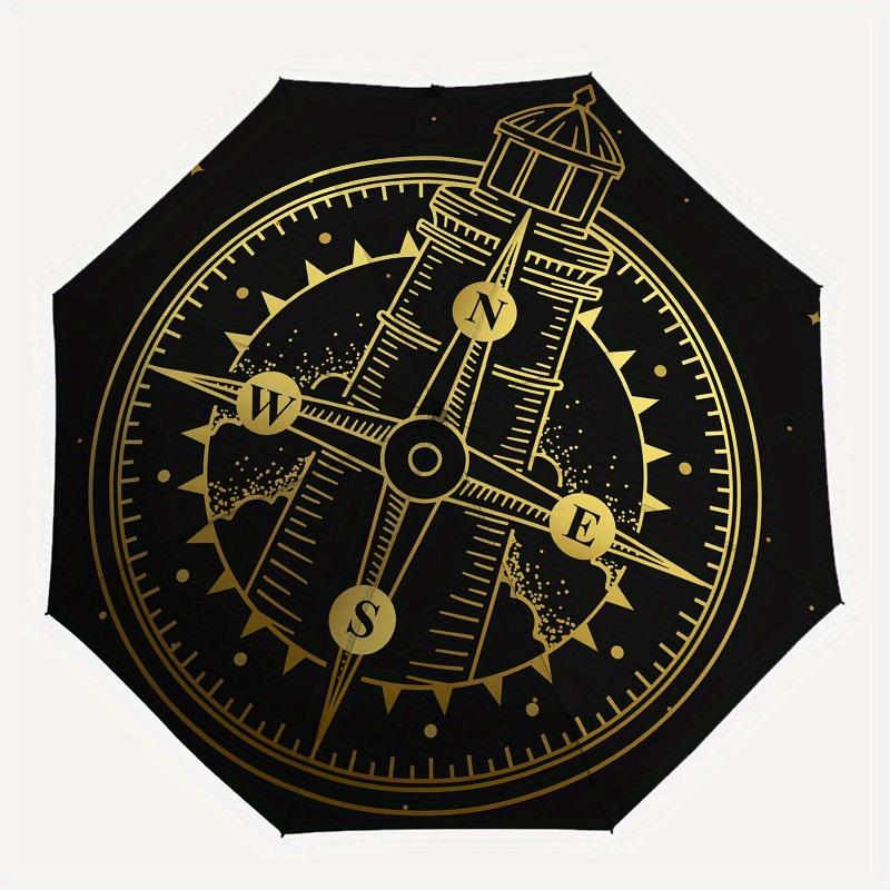 Compass Rose with Lighthouse - Nautical DecorUmbrella, Portable 3-Fold Umbrella for Men & Women,Christmas Gift ES103
