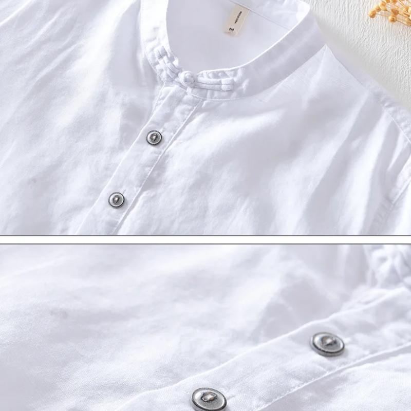 Summer Short Sleeves T-Shirts for Men Daily Casual Tops&TeesStand Collar White TShirt Cotton Linens Chinese Style Buckle Tshirt 5XL