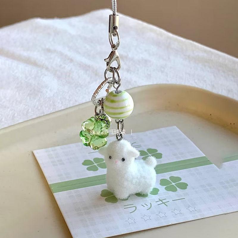 Kawaii Plush Cute Cat Keychain Flocking Animal Pendant Phone Lanyard Hanging Keycord Charm Key Chains DIY Accessories Girl Gifts