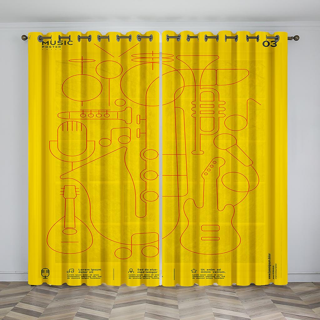 Music Stage Electric Guitar Shelf Drum Instrument Design Sunshade Curtains Living Room Bedroom Home Decoration Thin Curtains