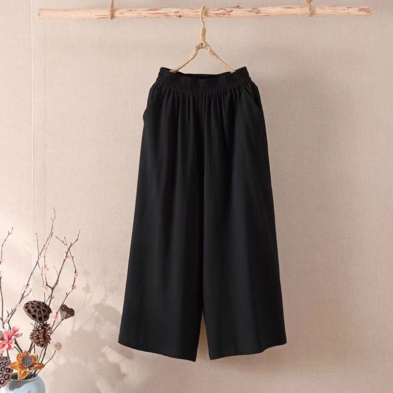 Women's Summer Cotton Linen Wide Leg Pants  Full Length Casual Pants Women Straight Trousers