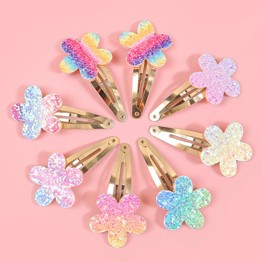8pcs Cute Butterfly Hair Clips for Girls Rainbow Flower Barrettes Clips Alloy Snap Hair Clip Hairpins Kids Hair Accessories