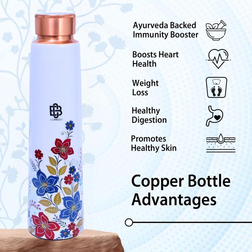 Pure Copper Designer Water Bottle with Ayurvedic Benefits Rustproof & Leakproof Copper Bottle for Home School Gym Travel Bottle Drinkware & Storage