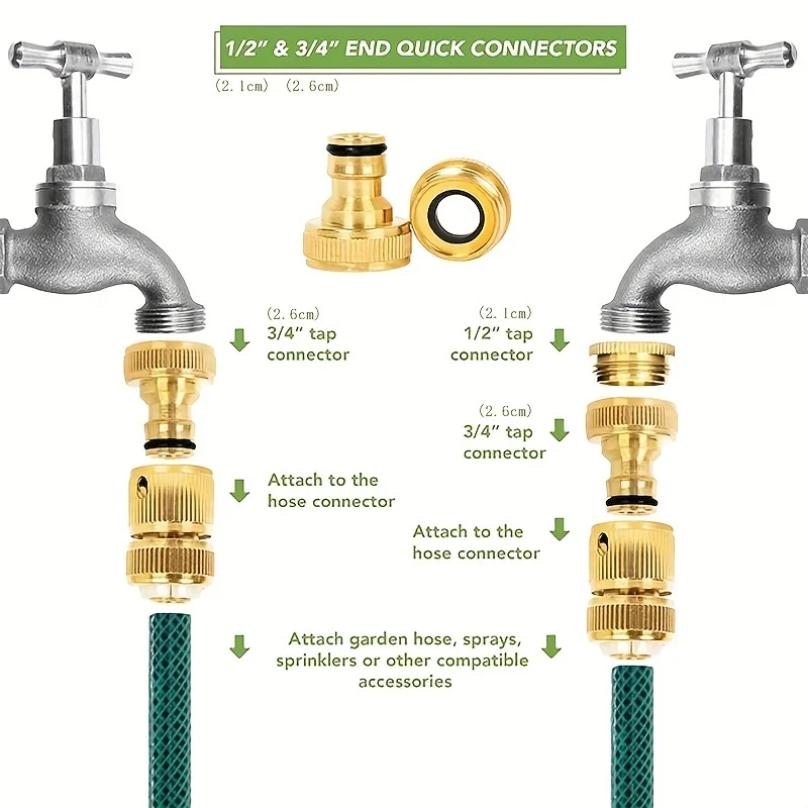 2/6pcs EU Standard Aluminum Hose Connector Set - 1/2'' & 3/4'' Tap Fitting + 1/2''(13-16mm) Quick Connect for Garden Pipes