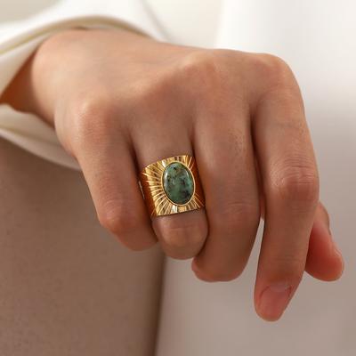 Uworld Türkis Stein Edelstahl Wasserdicht Einstellbare Ring Frauen Mode Charme Frankreich Schmuck bague acier inoxydable