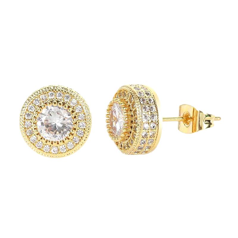 

Luxury Personality Ultra-Gleaming Geometry Round Full Zircon Stud Earrings For Men Women Classic Couple Earrings Jewelry Gifts A2