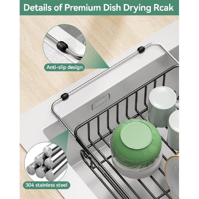 Expandable Dish Drying Rack for in-Sink, Over-Sink, and Counter Use, Dish Drainer with Removable Cutlery Holder, Space Saving & No Assembly Needed