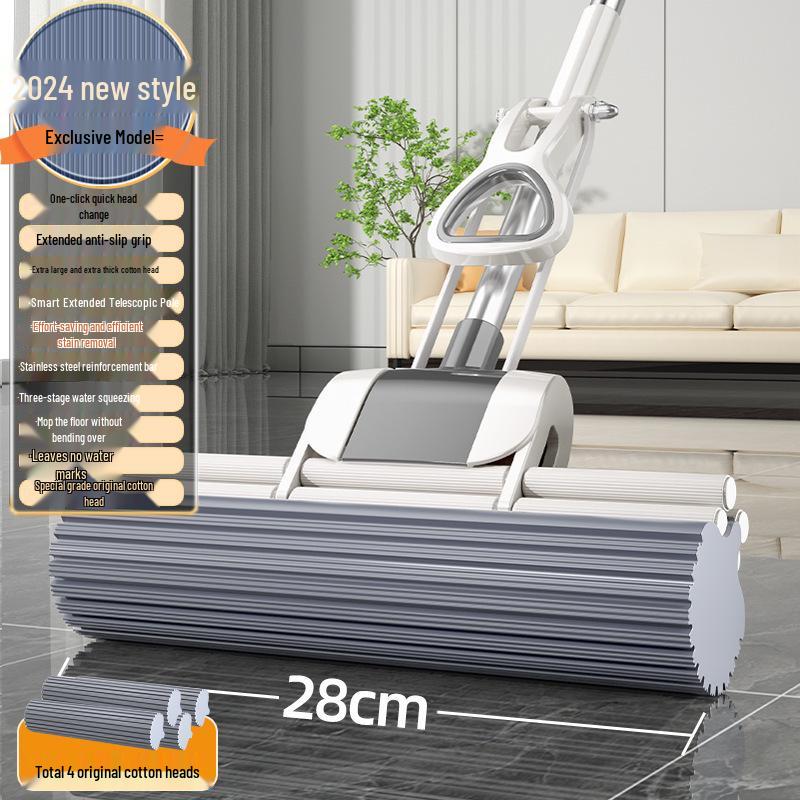 Large PVA Sponge Roller Mop - Hand-Free Squeeze, Absorbent & Lightweight