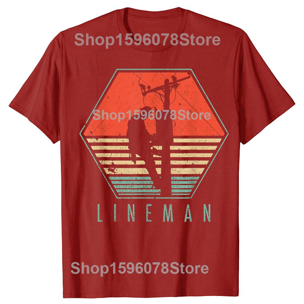 Funny Lineman Vintage Retro Electrician TShirt Summer Men Fashion T Shirts Cotton Short Sleeve Oversized Loose Tshirt Tops S