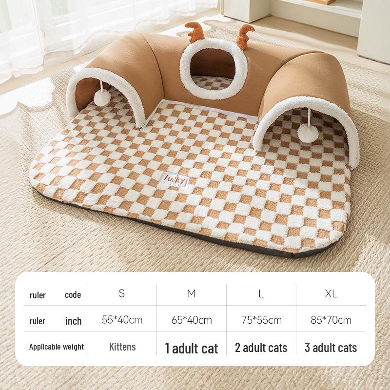 2025 Luxury All-in-One Cat Bed & Tunnel: Warm, Semi-Enclosed Nest for Play & Sleep