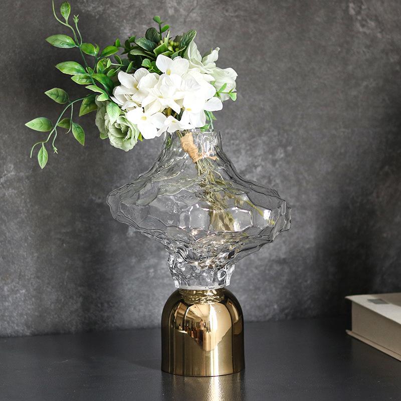 Irregular Semi Transparent Glass Vase, Geometric Flower Arrangement, Glass Container, Living Room Decoration Metal Vase