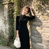 Black velvet national style new Chinese Suzhou long-sleeved cheongsam improved young women's high-end sense small man spring and autumn