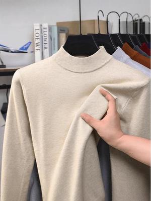 Men's Autumn Winter Knit Sweater | Round Neck, Half High Collar, Warm Middle-aged Base Layer