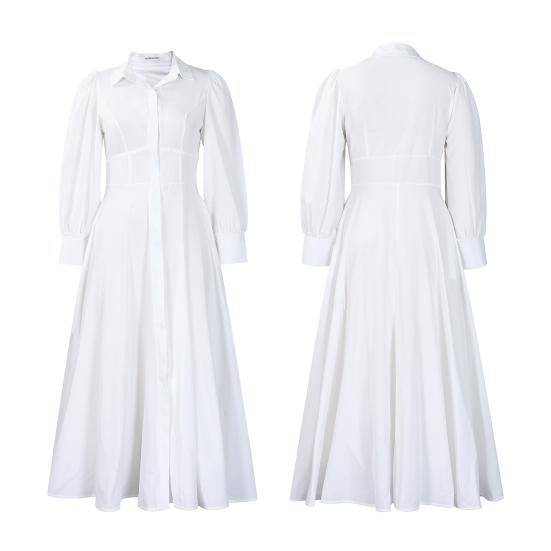 Dameskjortekjole med knapper, avslappet langermet maxikjole, ledig A-linjekjole med lommer