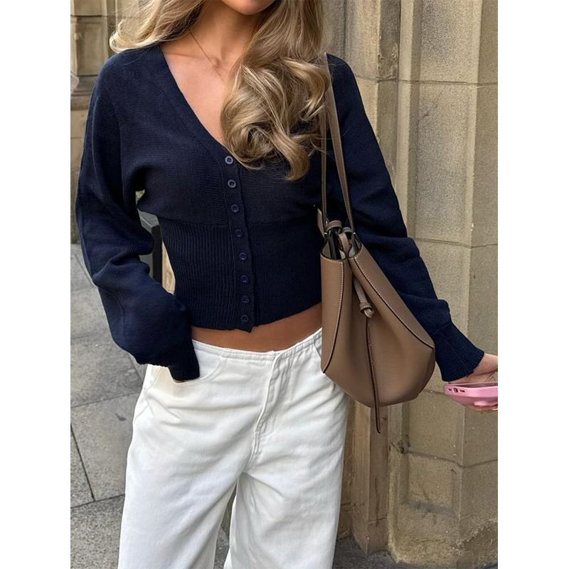 and American Cross-Border Autumn and Winter Amazon Independent Station Foreign Trade Leisure Commuter Button Solid Base Sweater Wool Women clothes