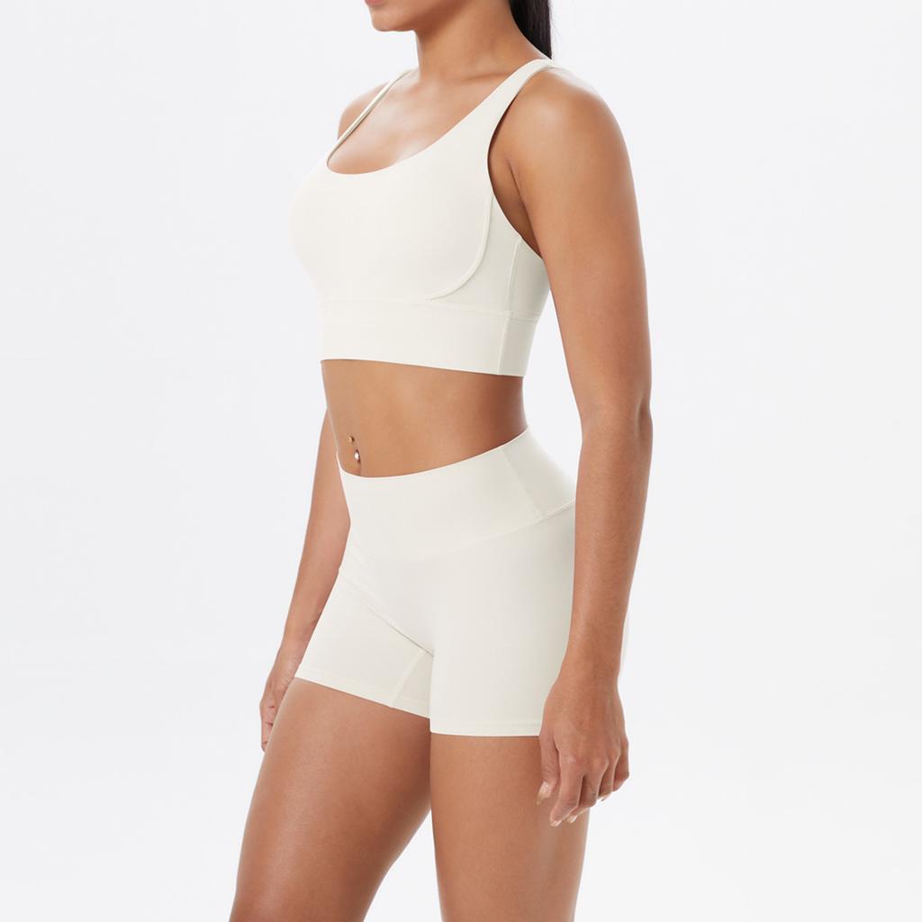 Nude Brushed Cross Back Bra, Casual Sports, Hip Lifting Shorts, Fitness Yoga Suit Two-piece Set