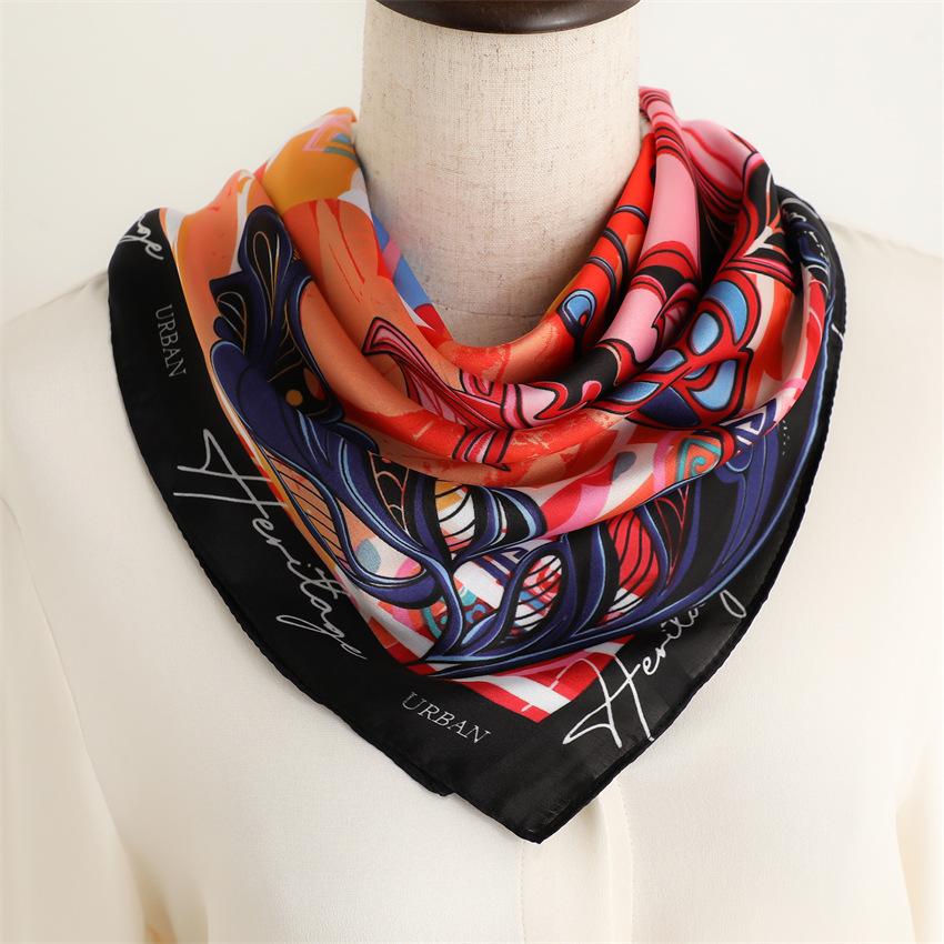 Color flower European and American style silk scarf sunscreen shawl new scarf simulation silk 71cm square scarf professional OL scarf women