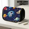 1pc Double Layer Flip Pencil Case, Blue Planet Floating Astronaut Colorful Planets, Large Capacity, Portable Polyester Pen Storage Bag with Zipper Clo