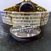 ICEDIAMOND 42mm Ice Out Baguette CZ Diamond Calendar Wristwatch Gold Plated Zirconia Round Dial Quartz Bangle Men's