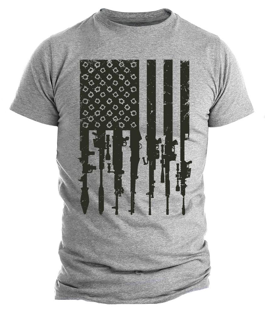 Rifle Flag T-Shirt Distressed American USA Gun Flag Patriotic Shirts for Men