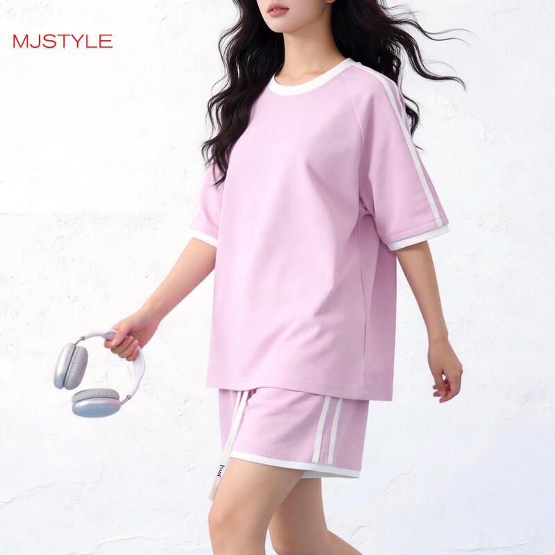 MJ STYLE Women's Waffle Knit Color Block Short Set