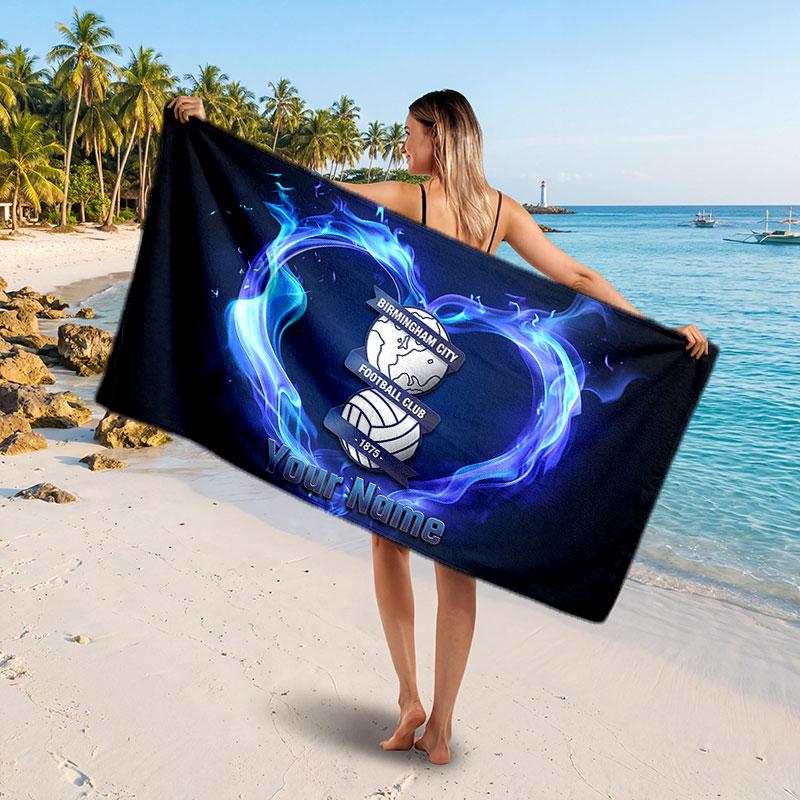 Asciugamano da Spiaggia Personalizzato BIRMINGHAM CITY, Stampa Testo Nome Personalizzato, Asciugamano Morbido ad Asciugatura Rapida con Logo Calcio, Regalo per le Vacanze