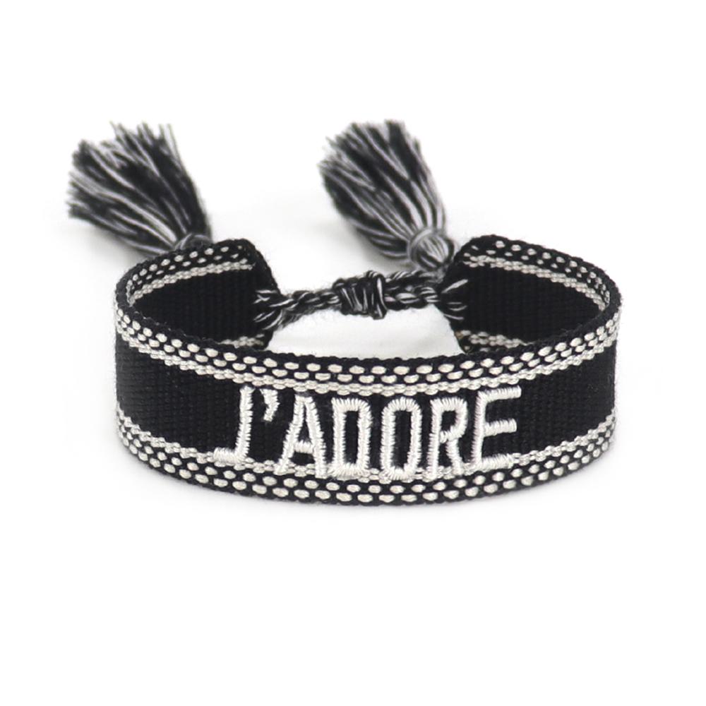 Rhinestone Embroidery Woven Bracelets Adjustable Rope Stackable Bangle For Women