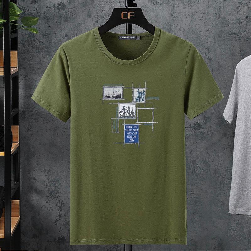 Мужская летняя эластичная мужская хлопковая футболка с короткими рукавами — фото 14