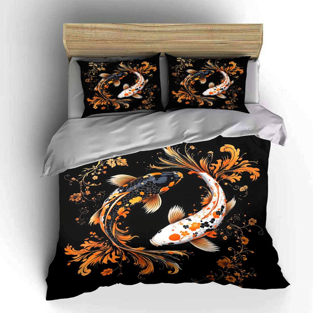 Koi Fish Decorative Art Set Soft Comfortable Duvet Cover Bedding Set Included 1*Duvet Cover & 2*Pillowcases, Gift