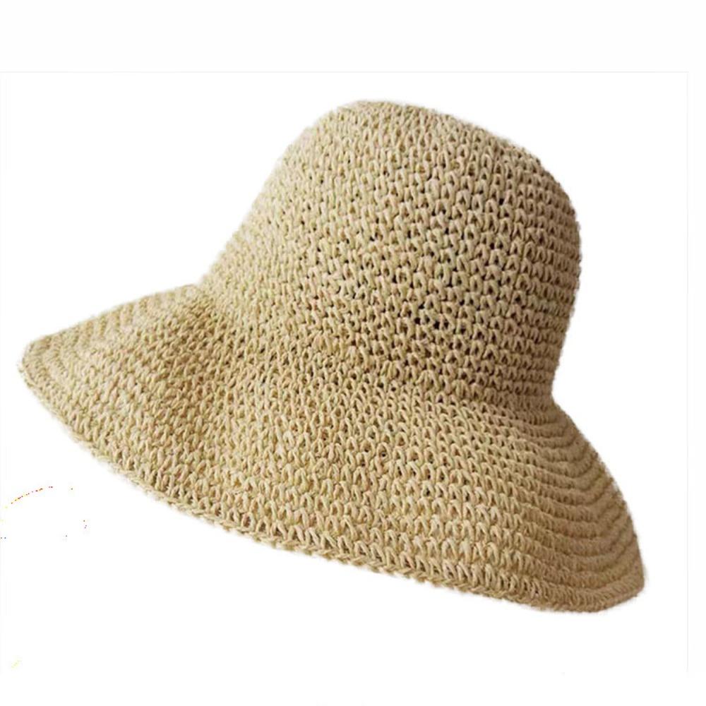 Korean Style Beach Sun Hat Solid Color Summer Bucket Hat Fashion Crochet Straw Hat  Fishing