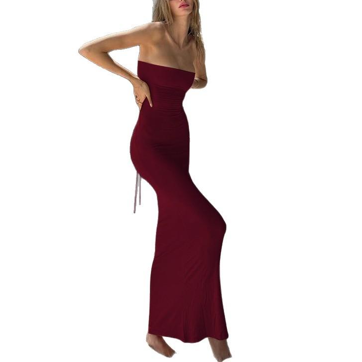 European and American women's clothing summer new one-word collar tube top, backless straps, sexy tight waist and thin dress