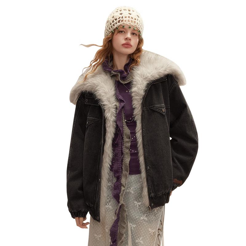 

UNIFREE Women s Denim Patchwork Motorcycle Jacket S