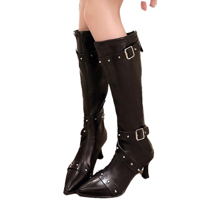 High Heels Women High Boots Leather Pointed Toe Designer Sexy Shoes 2025 Trend Knee High Winter Fashion New Pumps Botas De Mujer
