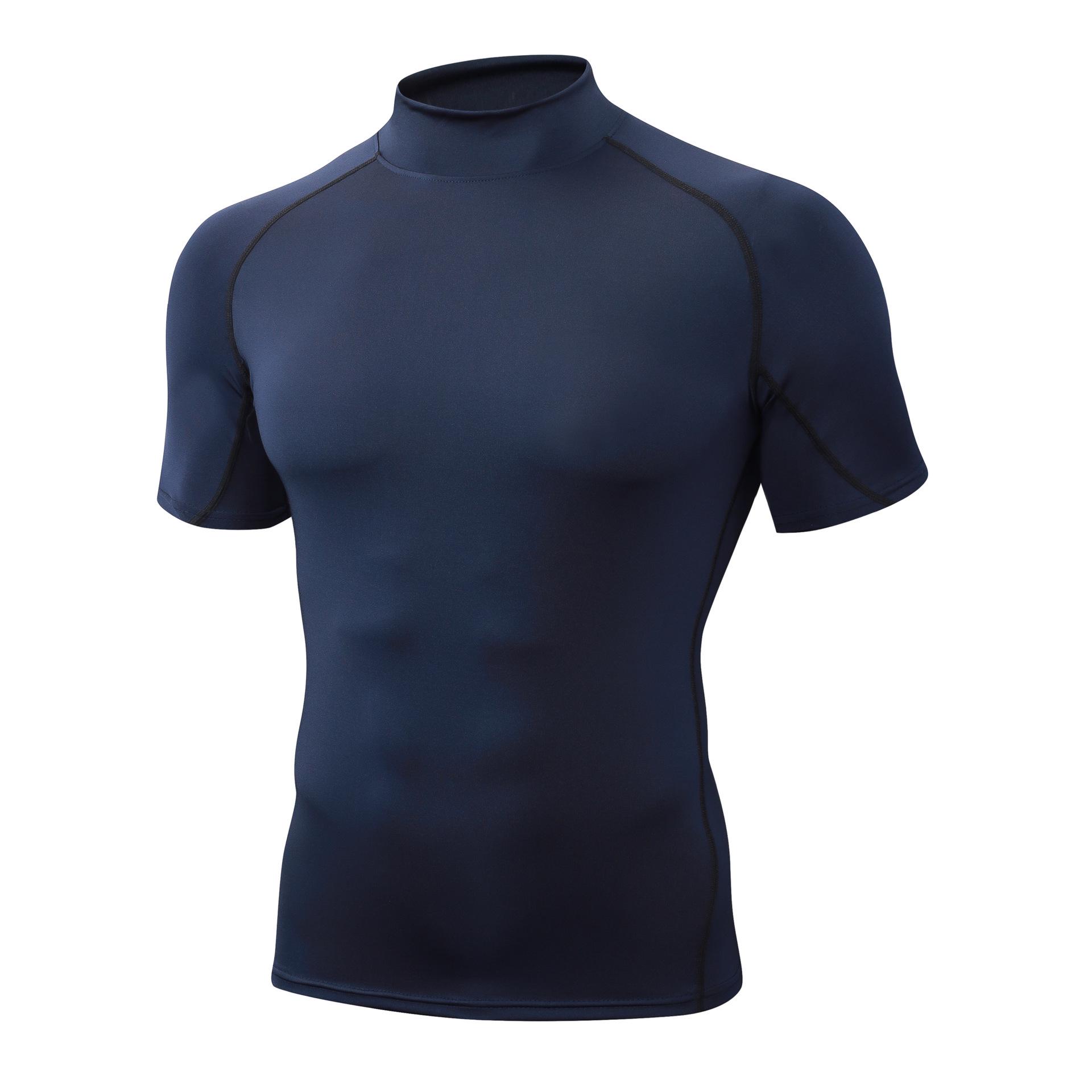 Men s Quick Dry High Neck Short Sleeve Athletic Compression Shirt L