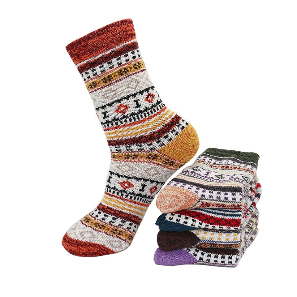 Winter Men's Wool Socks Harajuku Retro Warm Thick Comfortable  Knitted Casual Striped Socks 5 Pair