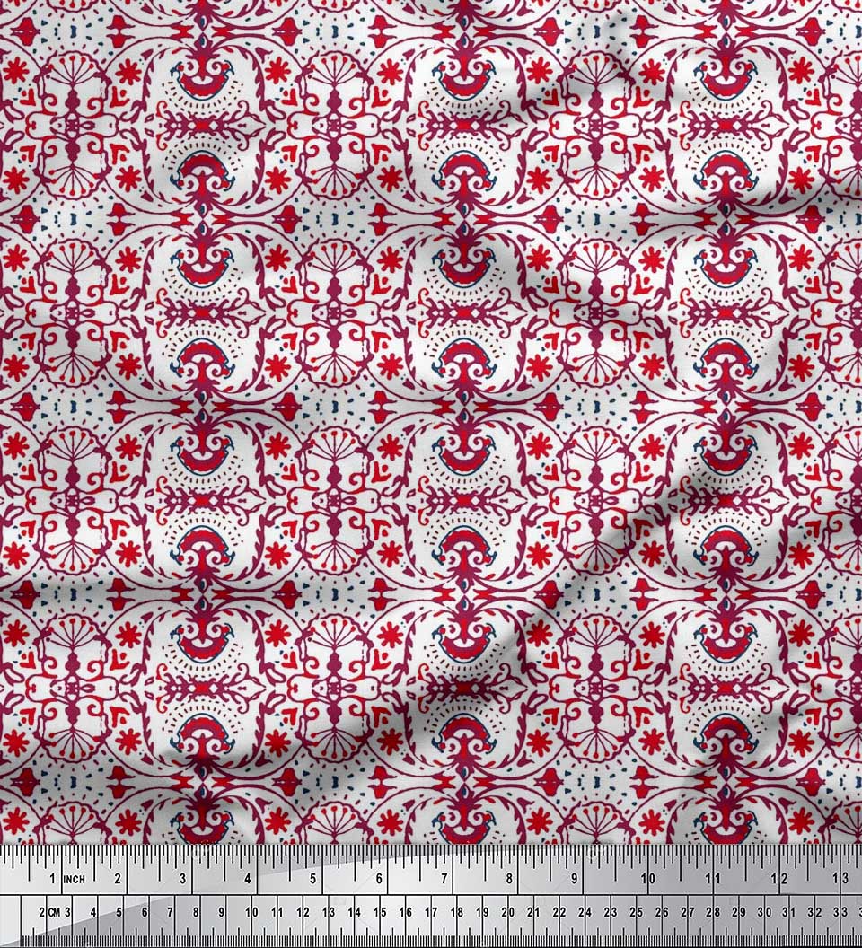 

Японська креп-атласна тканина Soimoi Дамаск Етнічні принти на метр 42 дюйми 42 Inch Wide - Poly Crepe білий