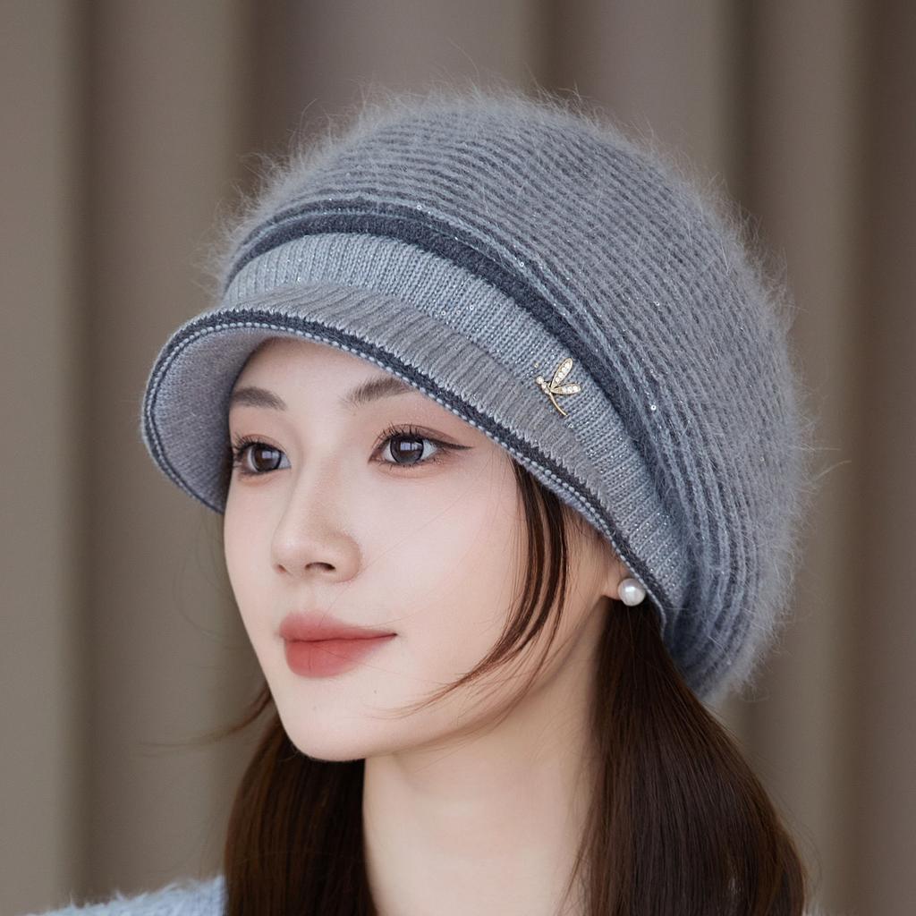 Plüsch Damen Wintermütze Einfach Winddicht Verdickt Warm Kaninchenfell Strickmütze Einfarbige Skullies Mützen