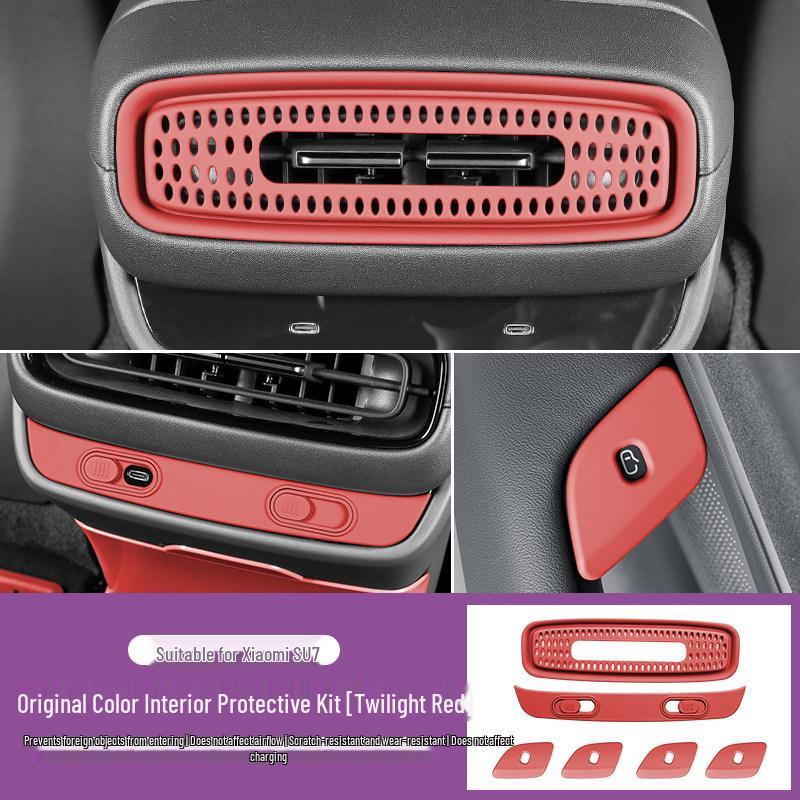 “Compatible with Xiaomi SU7 Rear Fridge Vents, AC USB Ports, Door Buttons, and Center Console Protection.”