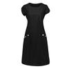 Women's Cotton Linen Color Loose Round Neck Short Sleeve Pockets Dress