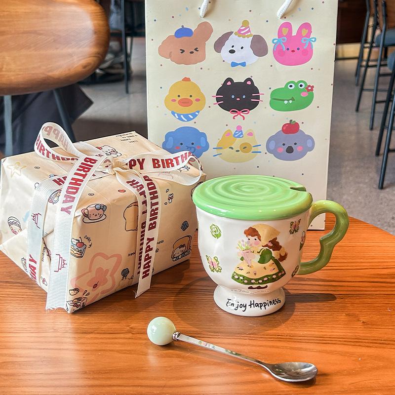 Geburtstagsgeschenke für Mädchen, niedliche Retro-Keramiktassen mit Deckel, Wassergläser, Freundinnen und Freunde, Geschenkboxen.