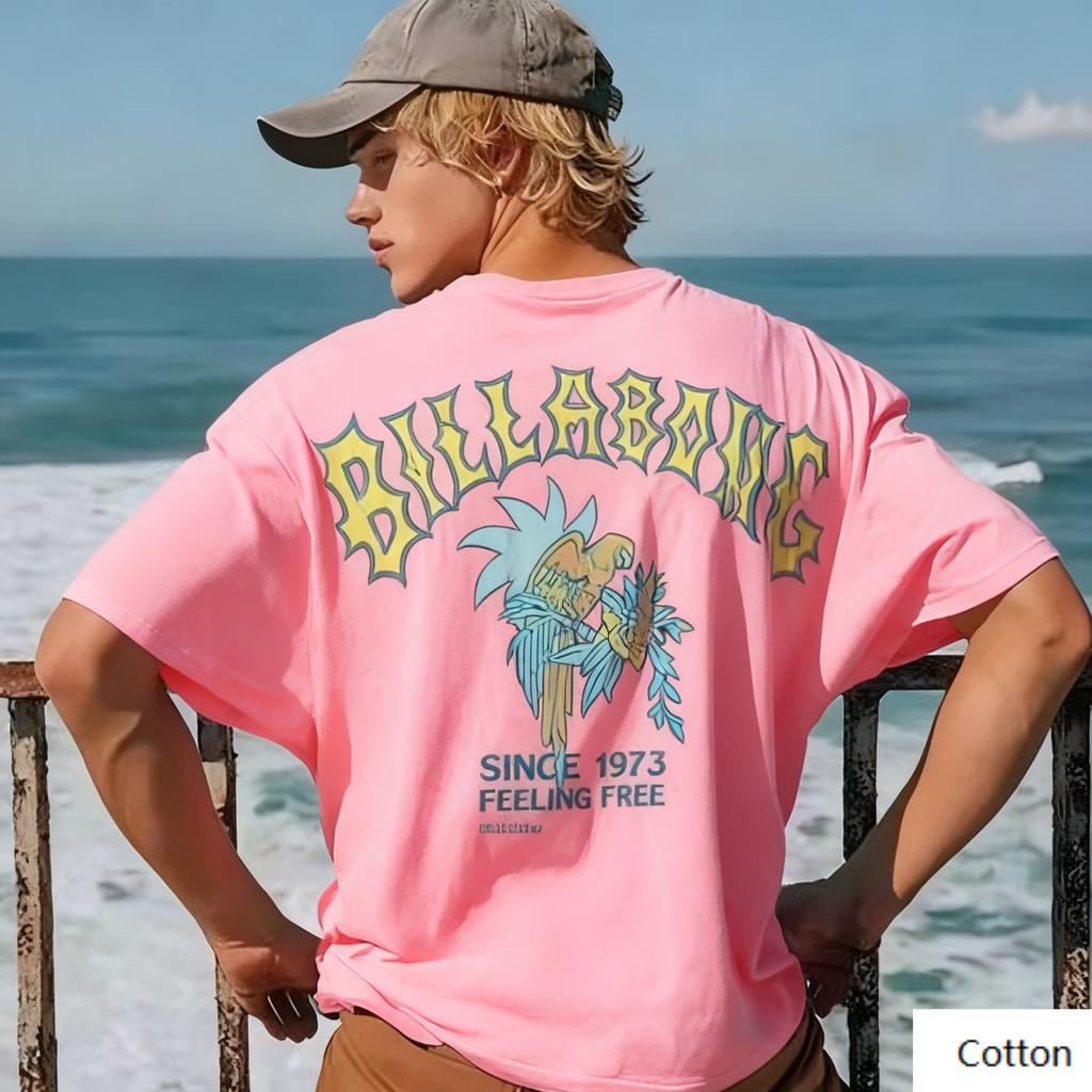 Surf - Street - and - Trendy - Fan's Crew Neck T - Shirt Featuring A Parrot - Surf Motif Trendy Printed Brand Short Sleeve