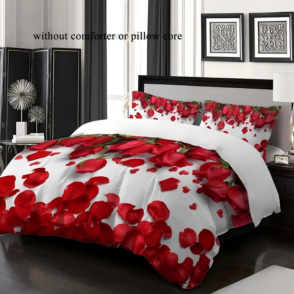 White Background Red Rose 3D Printed Duvet Cover Luxury Elegant Couple Style Bedding Set Soft Comfortable Quilt Cover Pillowcase