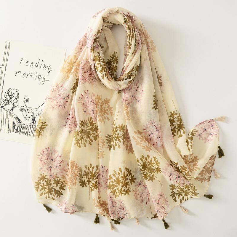 

Luxury Fashion Thin Petal Floral Tassel Viscose Shawl Scarf Lady High Quality Pashmina Hijab And Wraps Foulard Muslim Sjaal
